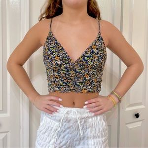 Urban Outfitters Floral Cropped Mesh Tank